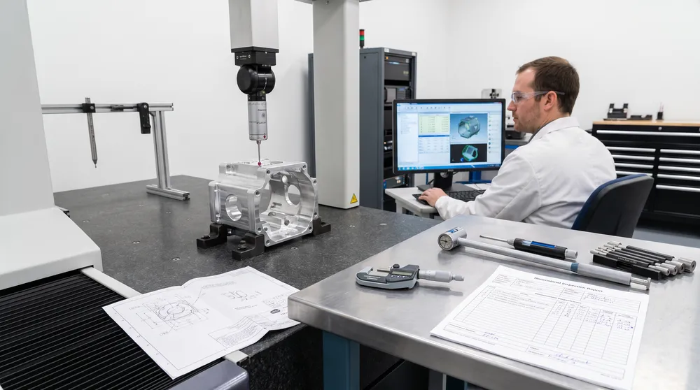 CMM dimensional inspection of a CNC machined component