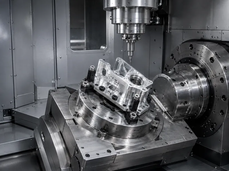 5-axis CNC machining setup for complex aluminum housing
