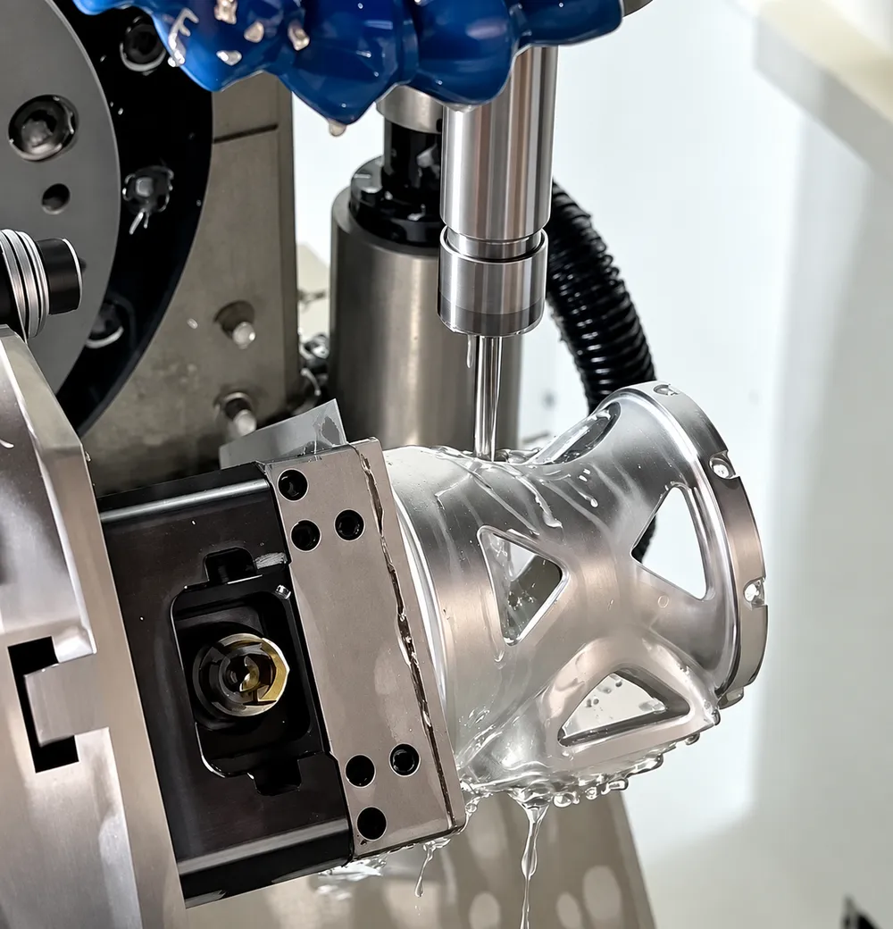 CNC machined component shown during production