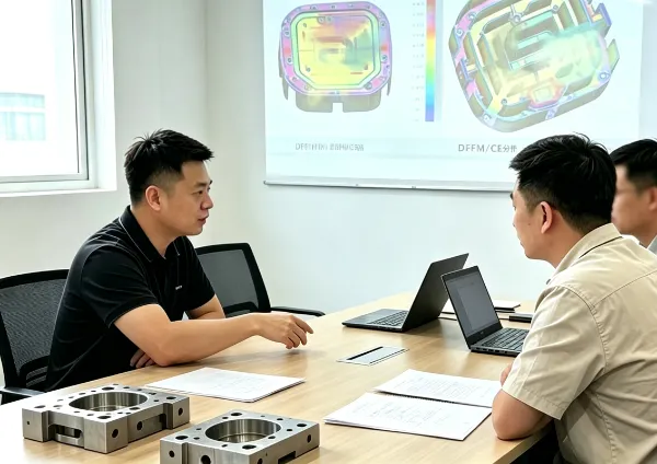 YCS engineering team discussing CNC machining and DFM requirements