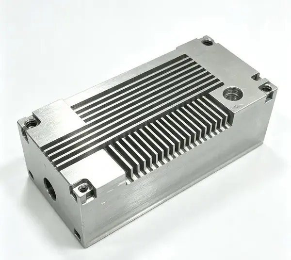 Finished CNC machined liquid cold plate with internal cooling channels