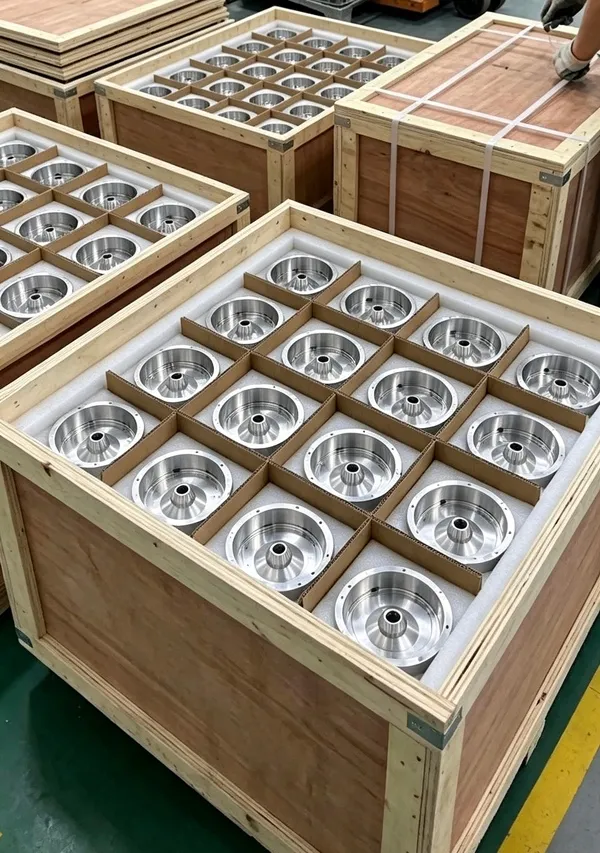 Protective export packaging for repeat-production CNC machined components